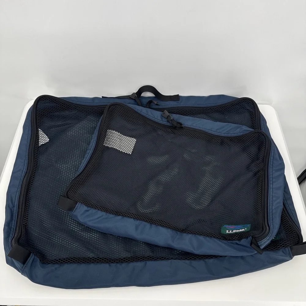 LL Bean Blue Nylon Packing Cube Set of 2 Travel Organizers Mesh Vintage Gorpcore